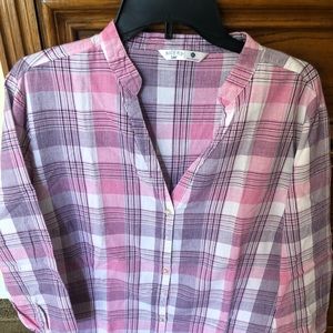 Pink flannel patterned button up